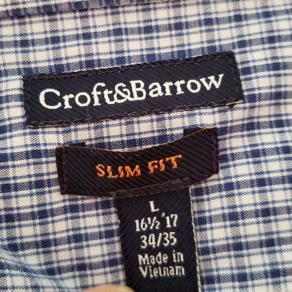 Croft & Barrow Slim Fit Blue White Checkered Button Down Dress Shirt Sz L - Picture 4 of 6